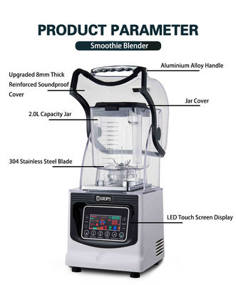 Low Noise Heavy Duty Smoothie Blender con coperchio insonorizzato e barattolo PC indistruttibile