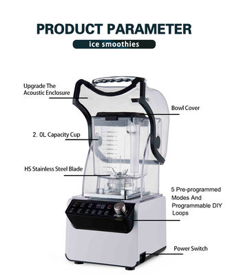 2.5hp Commercial Ice Crush Blender Multifunzionale e con copertura insonorizzata di 8 mm di spessore